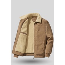 Genius Store Erkek Kadife Mont Peluş Astarlı Tam Fermuarlı Gömlek Yaka Spor Mont