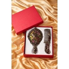 DeGo Shop Etnik Desenli Vintage Kabartmalı El Aynası ve Tarak Seti ( Kutulu ) Hediyelik