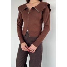 Gülseli Kadın Bebe Yaka Fermuarlı Triko Bluz P-00020343