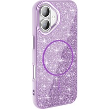 Paladyum Case iPhone 16 Plus Uyumlu Magsafeli Simli Mor Okso Kapak