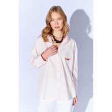 Tena Kadın Pudra Önü Kısa Arkası Uzun Oversize Poplin Gömlek