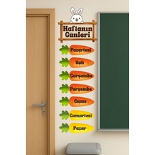 Aysha Tasarım Duvar Sticker - Türkçe Haftanın Günleri Havuç ve Tavşan Temalı Kendinden Yapışkanlı Cam / Ayna / Duvar Sticker - Çocuk Odası/anaokul/kreş/okul