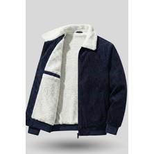 Genius Store Erkek Kadife Mont Peluş Astarlı Tam Fermuarlı Gömlek Yaka Spor Mont