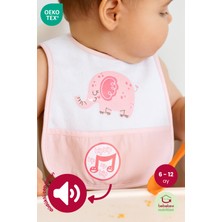 Bebekevi Düdüklü Cepli Sıvama Mama Önlüğü - Mutlu Fil Pembe Çocuk Önlüğü