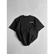 20/1 Penye Compack Baskılı Oversize Bisiklet Yaka Kısa Kol Yazlık T-Shirt - Siyah