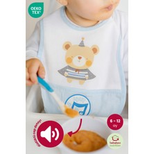 Bebekevi Düdüklü Cepli Sıvama Mama Önlüğü - Pelerinli Ayı Mavi Bebek Önlüğü