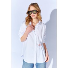 Tena Kadın Beyaz Önü Kısa Arkası Uzun Oversize Poplin Gömlek