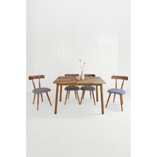 Unboxdeco Alaçatı 4 Kişilik Masif Ceviz Ahşap Masa Takımı, 4 Nesrin Sandalye  - 115X80