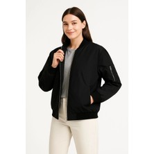 Kadın Bomber Mont Ceket – Fermuarlı, Kapitone Içi Astarlı, Su Itici Kumaş, Regular Fit, Yandan Cepli, Günlük Bahar & Kış Şık Rahat Stil - Siyah