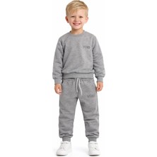 Zepkids Bisiklet Yaka Yazı Baskılı Gri Renk Erkek Çocuk Eşofman Takımı