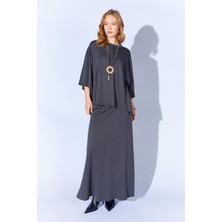 Tena Kadın Antrasit 172 Düşük Kol Bluzlu Uzun Pike Modal Etekli Takım