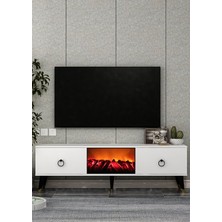 Demonte Decor TV0054-TXA150DD-1 Şömineli Tv Sehpası Beyaz-Siyah Kulp