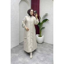 Pamuk Butik Kadın Fermuar Kapamalı Tam Boy Kapitone Mont -PMK509