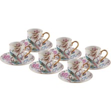 Roy King Beyaz Tavus Kuşu 6 Kişilik Türk Kahvesi Fincanı