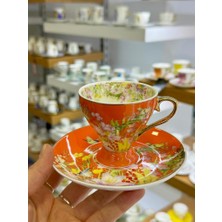 Roy King Turuncu Çiçekli Tek Kişilik Türk Kahvesi Fincanı