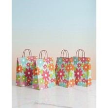 e ERTA Çiçek Desenli Kraft Çanta 25X31 cm -25 Adet- Hediye Poşeti , Hediye Paketi Kraft Kağıt Çanta