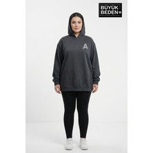 Superlife Kadın Büyük Beden Kapşonlu A Baskılı Ince Swatshırt SPR26BSWK957-12