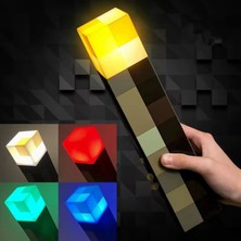 Gudli Minecraft Tarzı LED Meşale Lamba Çok Renkli USB Şarjlı Duvar Masa Lambası