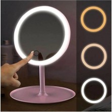 PremiumPort LED Işıklı USB Yuvarlak Masa Üstü Makyaj Aynası, Parlak ve Şık Tasarım