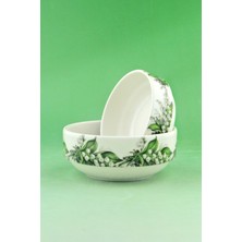 Bursa Porselen Dekor Yeşil Çiçek 2 Boy Porselen Kase