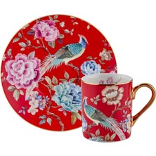 Roy King Kırmızı Tavus Kuşu Tek Kişilik Türk Kahvesi Fincanı