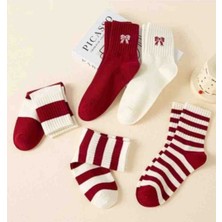 Leovia Kurdele Desenli Bordo Beyaz Çizgili 5 Liçorap Seti