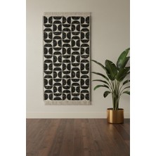 Siyah Modern Geometrik Desenli Kilim – Makinede Yıkanabilir