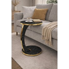 İntergo Preo Premium Tekerlekli Yan Sehpa | Gold Dekoratif C Sehpa