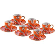 Roy King Turuncu Tavus Kuşu 6 Kişilik Türk Kahvesi Fincanı