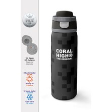 Coral High Siyah Blok Desenli Pipetli ve Direkt Içim Çelik Termos 800 ml 38554