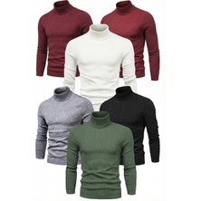 6'lı Siyah, Beyaz, Bordo, Gri, Haki Unisex Kaşkorse Boğazlı Full Likralı Fitilli Body Kazak