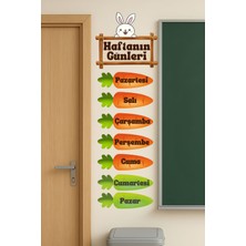 Aysha Tasarım Duvar Sticker - Türkçe Haftanın Günleri Havuç ve Tavşan Temalı Kendinden Yapışkanlı Cam / Ayna / Duvar Sticker - Çocuk Odası/anaokul/kreş/okul