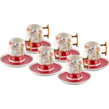 Roy King Kırmızı Ayaklı 6 Kişilik Türk Kahvesi Fincanı