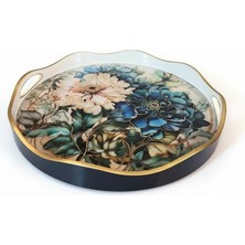 Roy King Lacivert Güllü Yuvarlak Tepsi 40X5CM