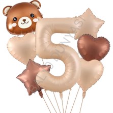 Bal10 Dünyası Ayı Kafa Rakam Kalp Yıldız Folyo Balon Seti Yaş-5