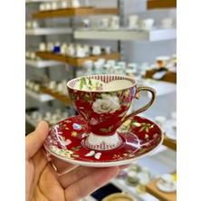 Roy King Bordo Çiçekli Tek Kişilik Türk Kahvesi Fincanı