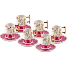 Roy King Fuşya Ayaklı 6 Kişilik Türk Kahvesi Fincanı