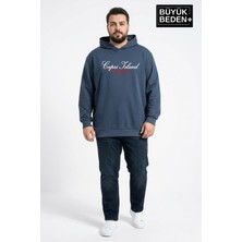 Superlife Erkek Büyük Beden Ince Kapşonlu Capri Island Baskılı Ince Swatshırt SPR26BSW957-14