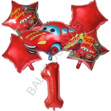 Best Parti Kırmızı Rakam Araba Yıldız Folyo Balon Seti Yaş-1