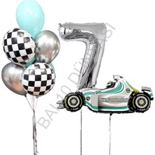 Rönesans Parti Gümüş Rakam Yarış Arabası Doğum Günü Parti Seti Yaş-7