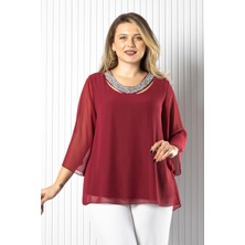 Modaviki Şifon Yaka Detaylı Bluz Bordo MDV970