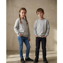 Kyex Kids Unisex Çocuk Gri Melanj Bisiklet Yaka Basic Sweatshirt - %100 Pamuklu Yumuşak Dokuma