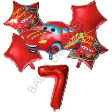 Rönesans Parti Kırmızı Rakam Araba Yıldız Folyo Balon Seti Yaş-7