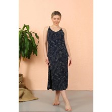 MTM My The Mall Kadın Ip Askılı Yırtmaçlı Uzun Lacivert Gecelik