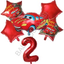 Rönesans Parti Kırmızı Rakam Araba Yıldız Folyo Balon Seti Yaş-2