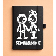 Senada Kişiye Özel Isim Yazılı Tarihsiz 192 Sayfa Mini Termo Defter Baskılı Desenli 9X14 cm Siyah Dsn-26