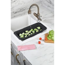 Mutfak Köşesi Sürgülü Ayarlanabilir Pratik Lavabo Süzgeci, Uzun Kısa Ayarlı Evye, Meyve Sebze Salata Yıkama Siyah