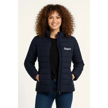 Kadın Mikro Su Itici Kapitone Baskılı Astarlı Fermuarlı Bomber Mont - Lacivert