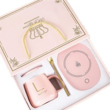 Özbience Pembe Porselen Elektrikli Isıtıcı ve Kaşıklı Kupa Bardak