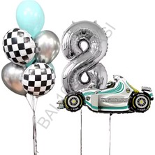 Bal10 Dünyası Gümüş Rakam Yarış Arabası Doğum Günü Parti Seti Yaş-8